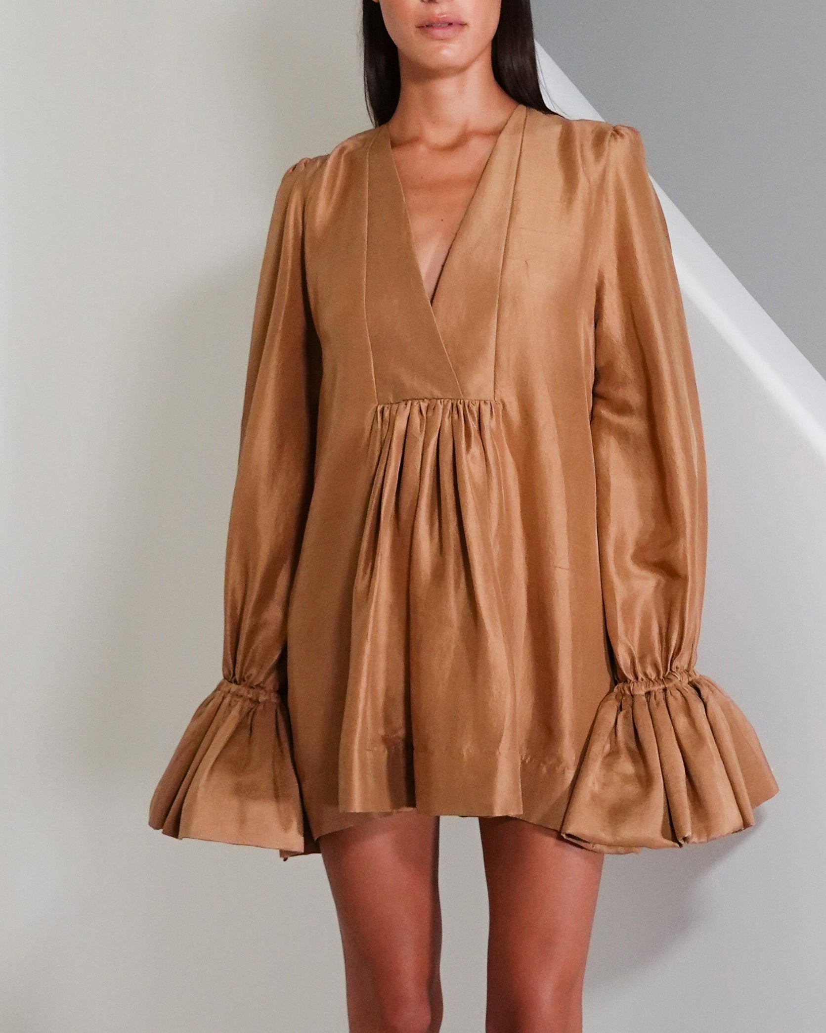 Long sleeve silk mini on sale dress